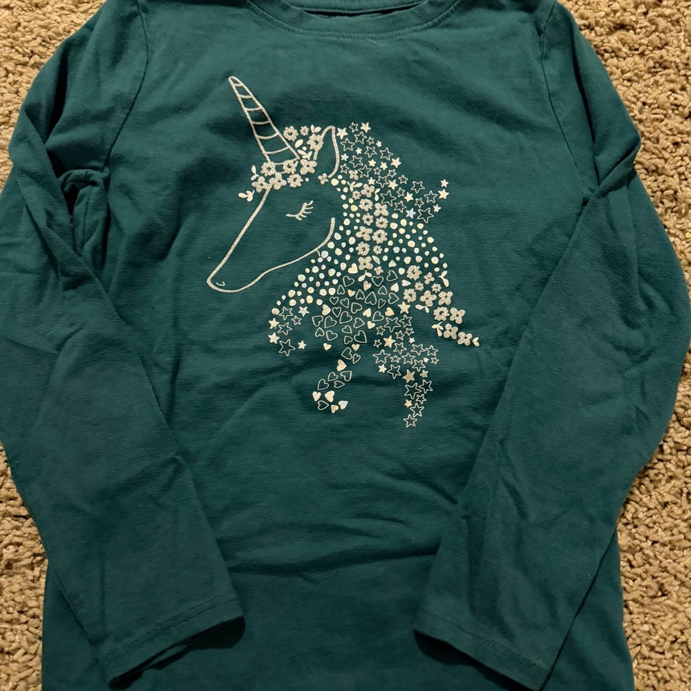 Cat & Jack Teal Long-Sleeve Unicorn Graphic Tee